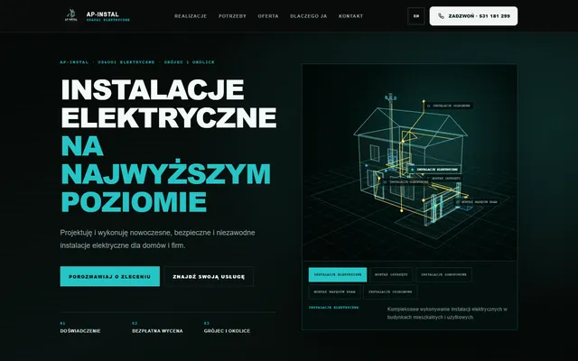 Sekcja hero strony ap-electro-instal95.pl